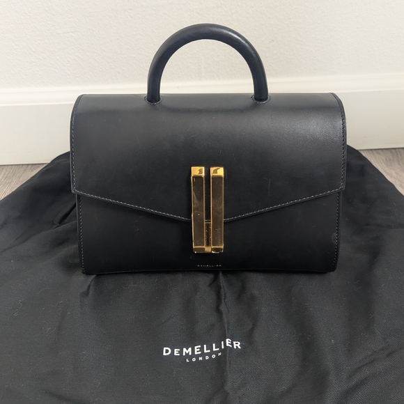 DeMellier Handbags - DeMellier Midi Montreal Black Leather Top Handle Bag with Gold Hardware